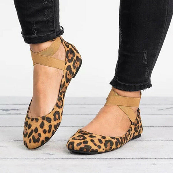 animal print flats woman shoes /Ankle straps flat animal print