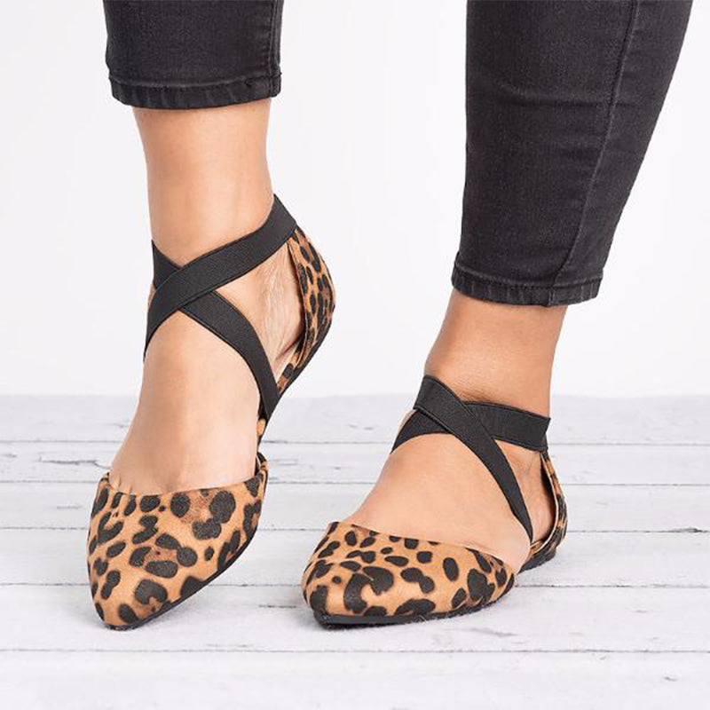 Leopard print flats with ankle strap best sale