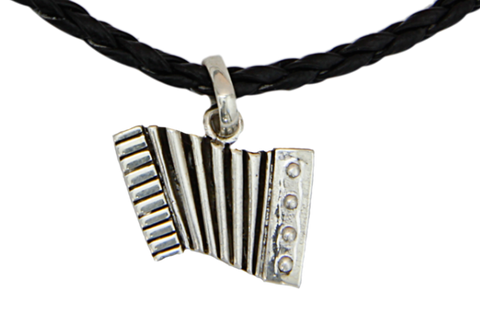 Silver Sanfona(Accordion) + Leather Necklace